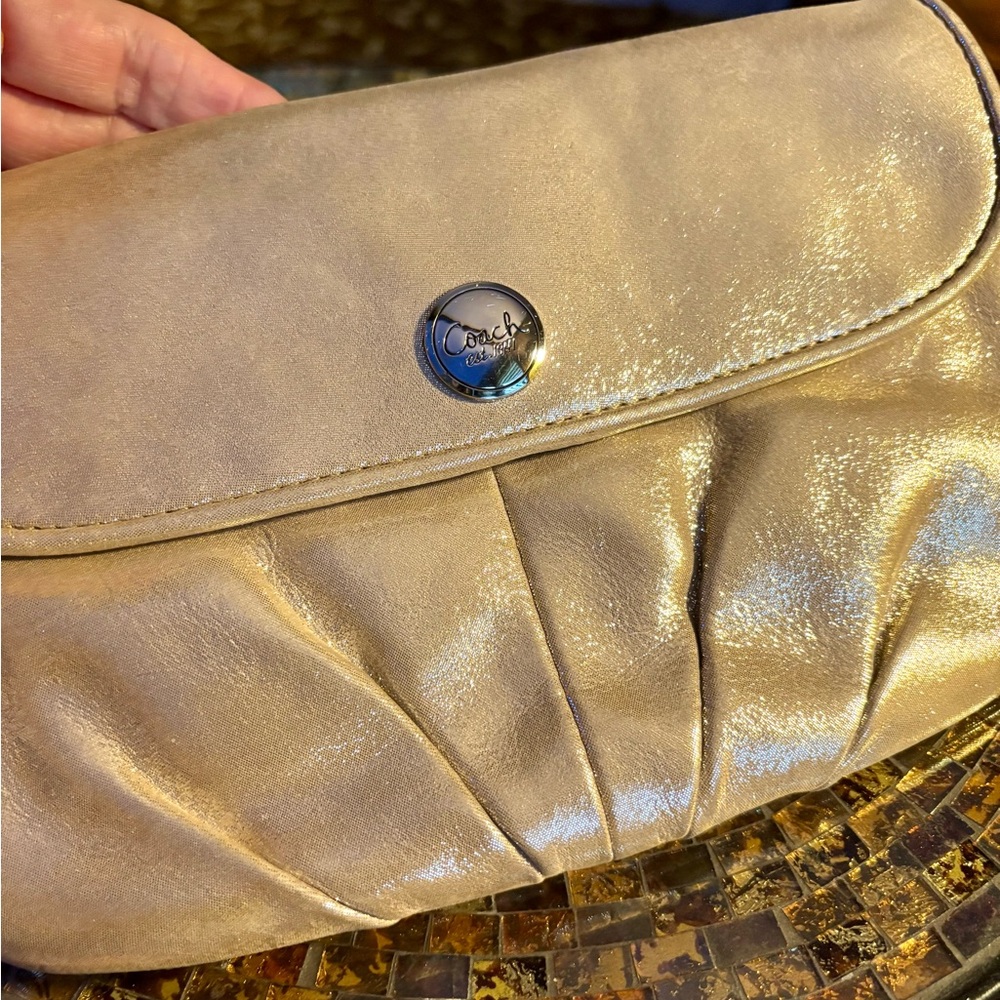 Largest Vintage Coach Gold Wristlet with Shimmery Finish